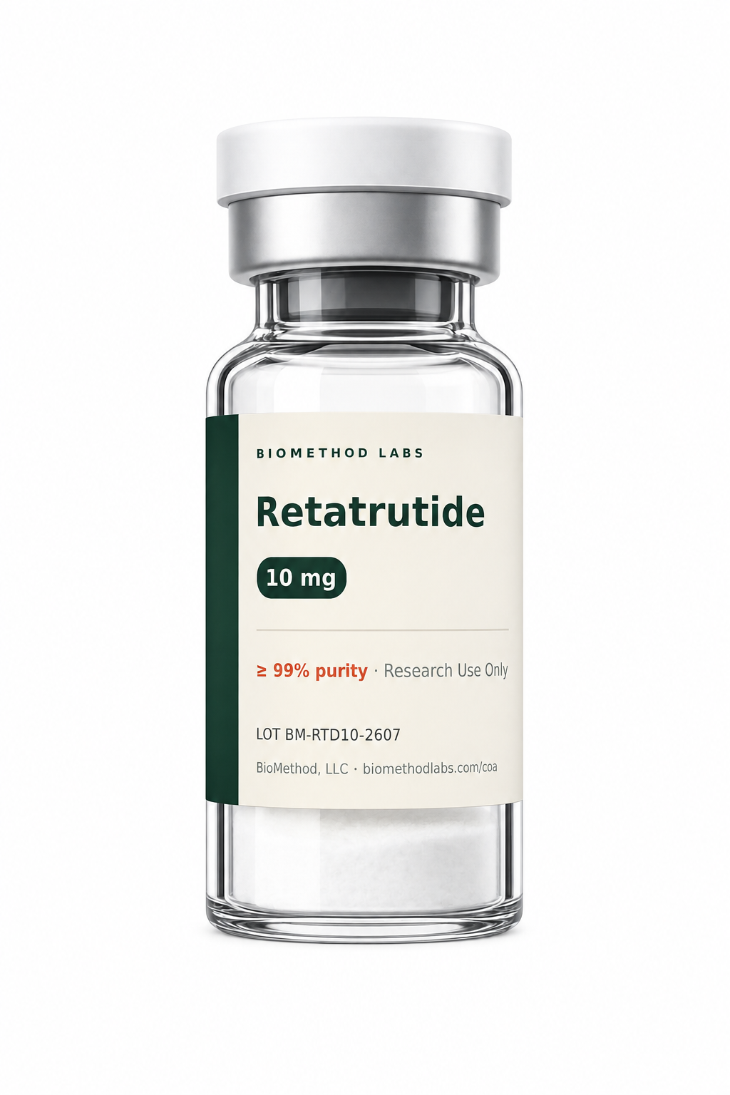 Retatrutide research vial with a published certificate of analysis